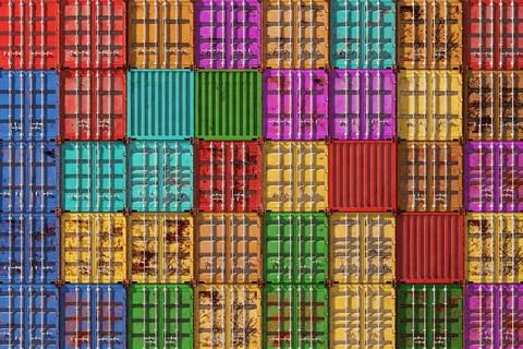 Stack of containers box, Cargo freight ship for import export logistics. イラスト素材