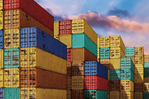 Stack of containers box, Cargo freight ship for import export logistics. イラスト素材