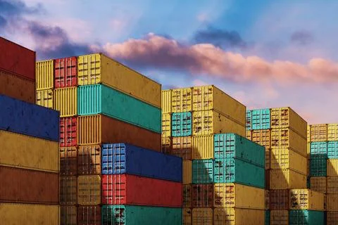 Stack of containers box, Cargo freight ship for import export logistics. イラスト素材