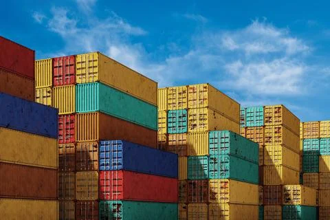 Stack of containers box, Cargo freight ship for import export logistics. イラスト素材