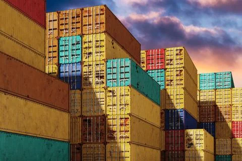 Stack of containers box, Cargo freight ship for import export logistics. イラスト素材