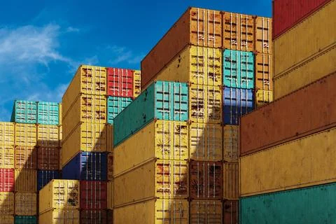 Stack of containers box, Cargo freight ship for import export logistics. イラスト素材