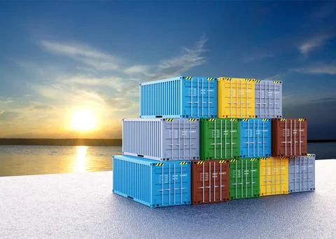 Stack of containers cargo ship import or export Stock Illustration
