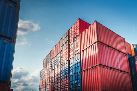 Stack of Containers Cargo Ship Import/Export in Harbor Port, Cargo Freight Sh Stock Photos