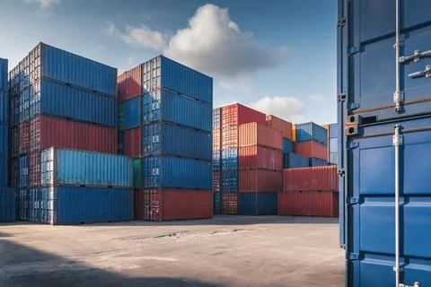 Stack of Containers Cargo Ship Import/Export in Harbor Port, Cargo Freight Sh Stock Photos