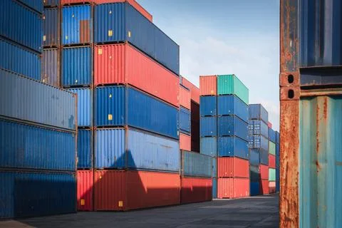 Stack of Containers Cargo Ship Import/Export in Harbor Port, Cargo Freight Sh Stock Photos