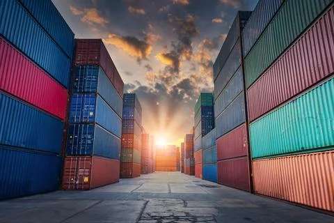 Stack of Containers Cargo Ship Import/Export in Harbor Port, Cargo Freight Sh Stock Photos