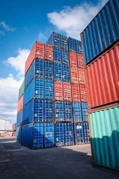 Stack of Containers Cargo Ship Import/Export in Harbor Port, Cargo Freight Sh Stock Photos