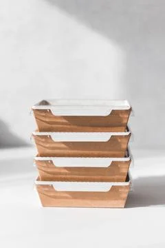 Stack of containers with daily food ration. Delivery from restaurant, set of  Stock Photos