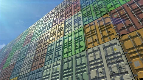 Stack of containers in a harbor, shipping at dockyard, logistic import and Stock Footage 109055626