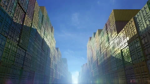 Stack of containers in a harbor, shipping at dockyard, logistic import and Stock Footage 109056227