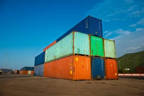 Stack of containers in port Foto stock