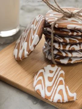 Stack of cookies on a bamboo board. Stock Photos