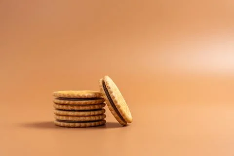 A stack of cookies with a chocolate center Stock Photos