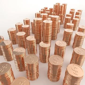 Stack of copper coins dollar sign 3d on white background イラスト素材