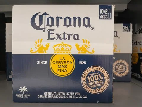 Stack of Corona Extra Beer Cases in Storage Room Stock Photos