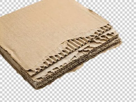 Stack of corrugated brown cardboard sheets for packaging isolated on transp.. Stock Photos