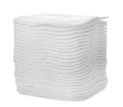 Stack of cotton pads on white background 스톡 사진