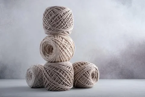 Stack of cotton threads pastel color skeins for craft and handmade on a gray  Stock Photos