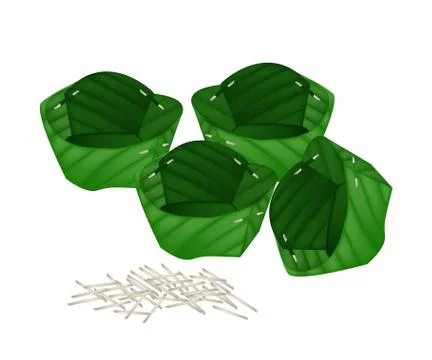 Stack of Counts Banana Leaf or Krathong 库存插图