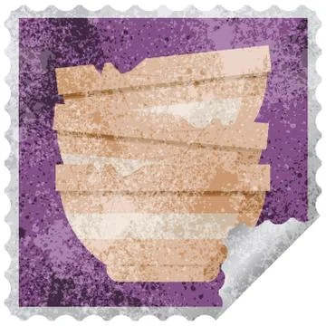 Stack of cracked old bowls graphic vector illustration square sticker stamp Illustrazione stock