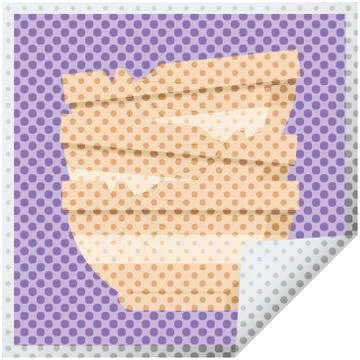 Stack of cracked old bowls graphic square sticker Stock Illustration