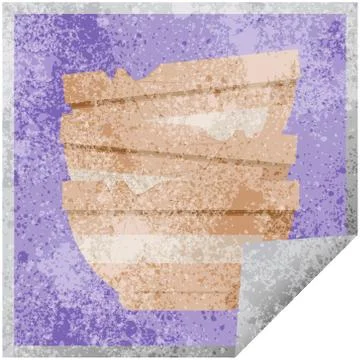 Stack of cracked old bowls graphic square sticker Stock Illustration