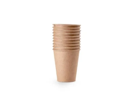 Stack of craft paper to to cups for coffee. Eco friendly take away cup Stock Photos