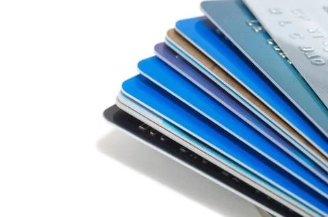 Stack of credit cards isolated on white background Stock Photos