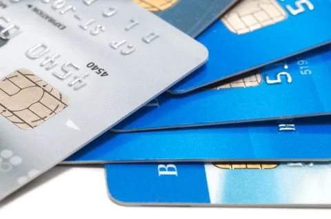 Stack of credit cards isolated on white background Stock Photos