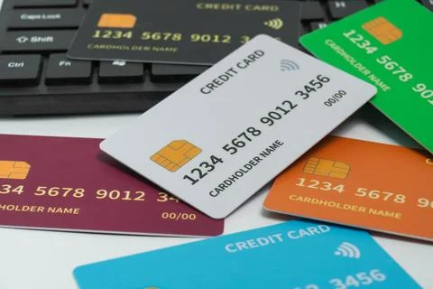 Stack of credit cards on white background Stock Photos