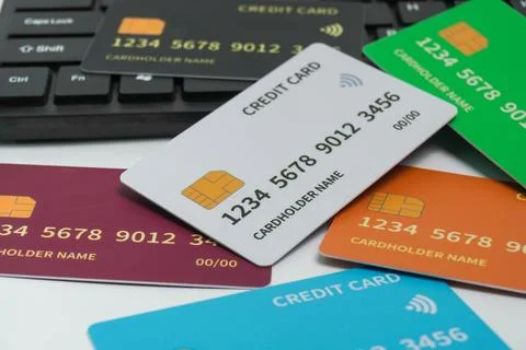 Stack of credit cards on white background Stock-Fotos