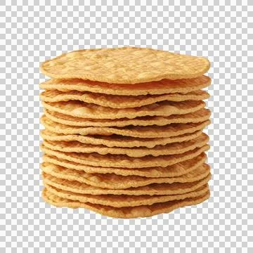 Stack of crispy round corn tortilla chips isolated on transparent background Stock Photos