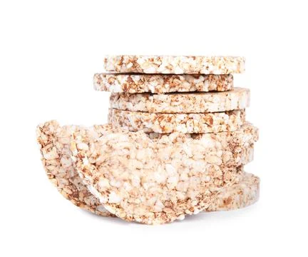 Stack of crunchy buckwheat cakes on white background 스톡 사진