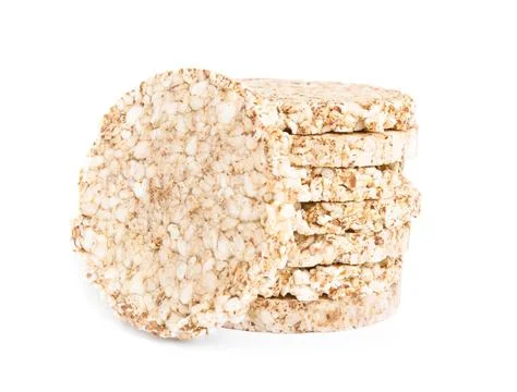 Stack of crunchy buckwheat cakes on white background 스톡 사진