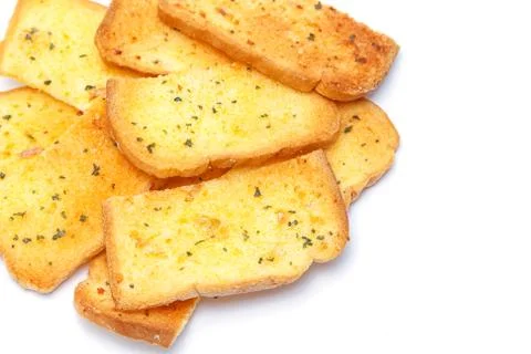 Stack of crunchy garlic bread on white background Stock Photos