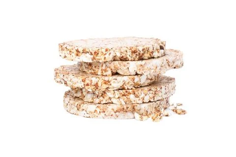 Stack of crunchy rice cakes isolated on white 스톡 사진