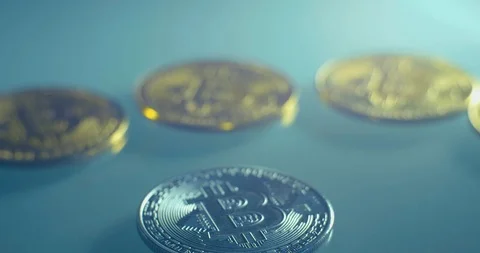 Stack of cryptocurrencies , bitcoin 4K Stock Footage 85689422