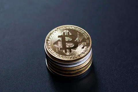Stack on cryptocurrencies on black background Stock Photos