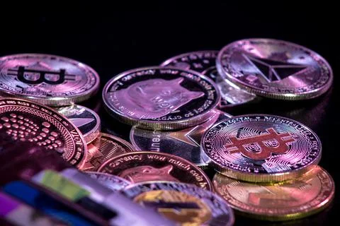 Stack of cryptocurrencies Stock Photos