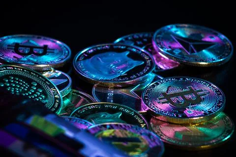 Stack of cryptocurrencies Stock Photos