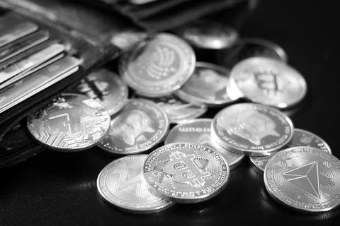 Stack of cryptocurrencies Stock Photos
