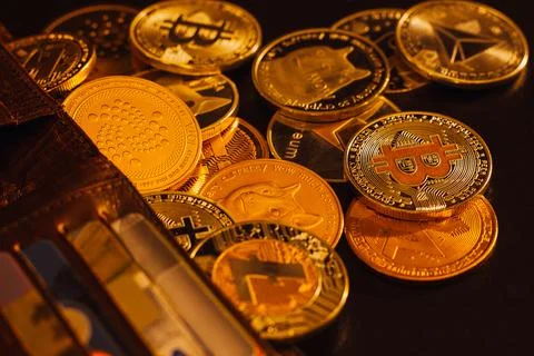 Stack of cryptocurrencies Stock Photos