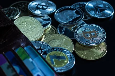 Stack of cryptocurrencies Stock Photos