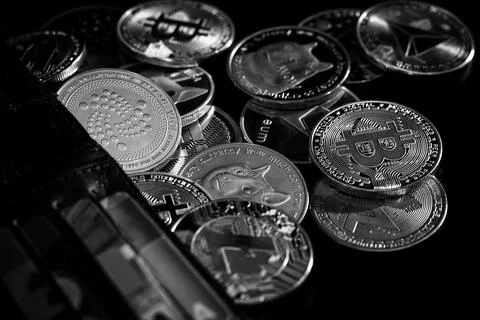Stack of cryptocurrencies Stock Photos