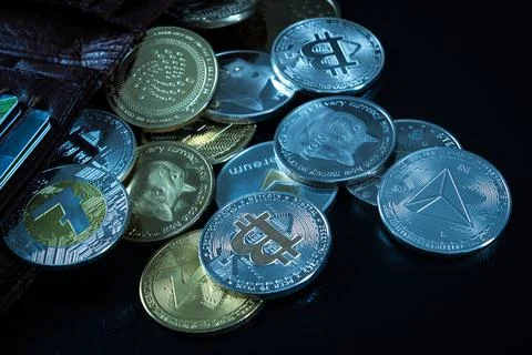 Stack of cryptocurrencies Stock Photos