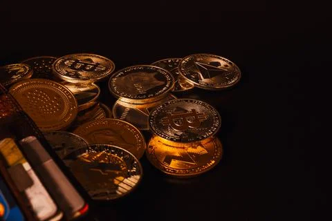 Stack of cryptocurrencies Stock Photos