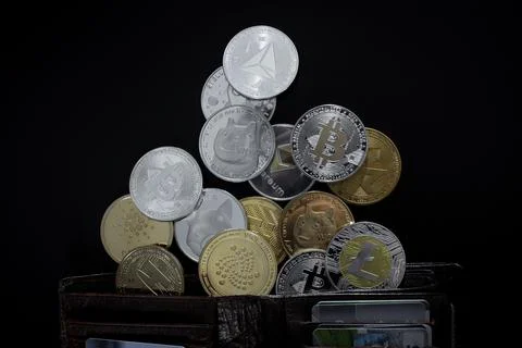 Stack of cryptocurrencies Stock Photos