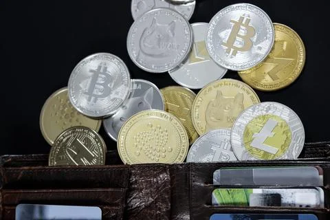 Stack of cryptocurrencies Stock Photos