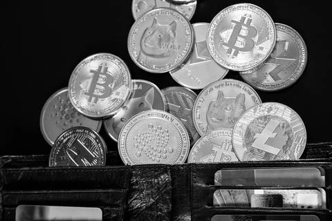 Stack of cryptocurrencies Stock Photos